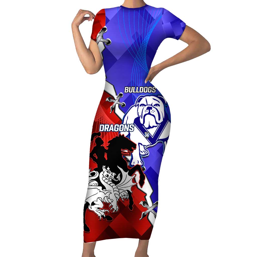 Custom Bulldogs And Dragons Rugby 2025 Family Matching Short Sleeve Bodycon Dress and Hawaiian Shirt Dynamic Style
