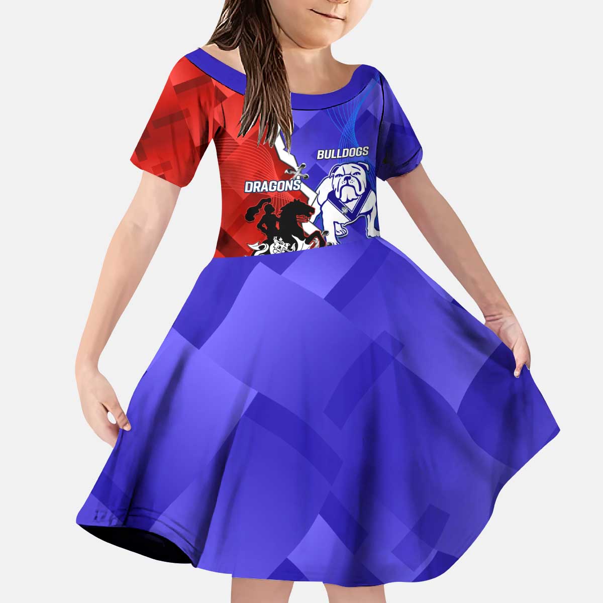 Custom Bulldogs And Dragons Rugby 2025 Kid Short Sleeve Dress Dynamic Style