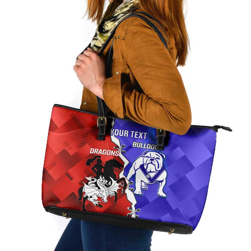 Custom Bulldogs And Dragons Rugby 2025 Leather Tote Bag Dynamic Style