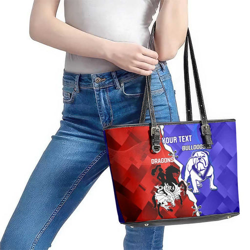Custom Bulldogs And Dragons Rugby 2025 Leather Tote Bag Dynamic Style