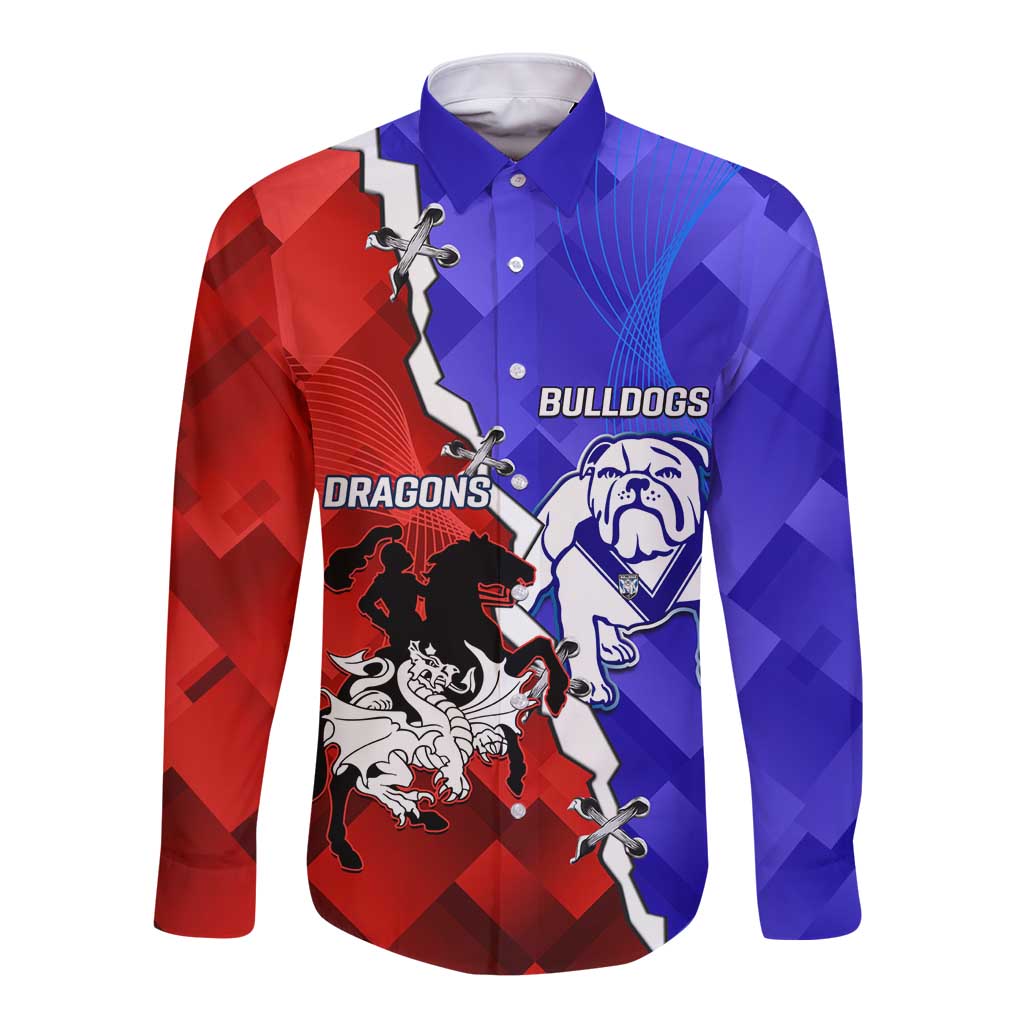 Custom Bulldogs And Dragons Rugby 2025 Long Sleeve Button Shirt Dynamic Style