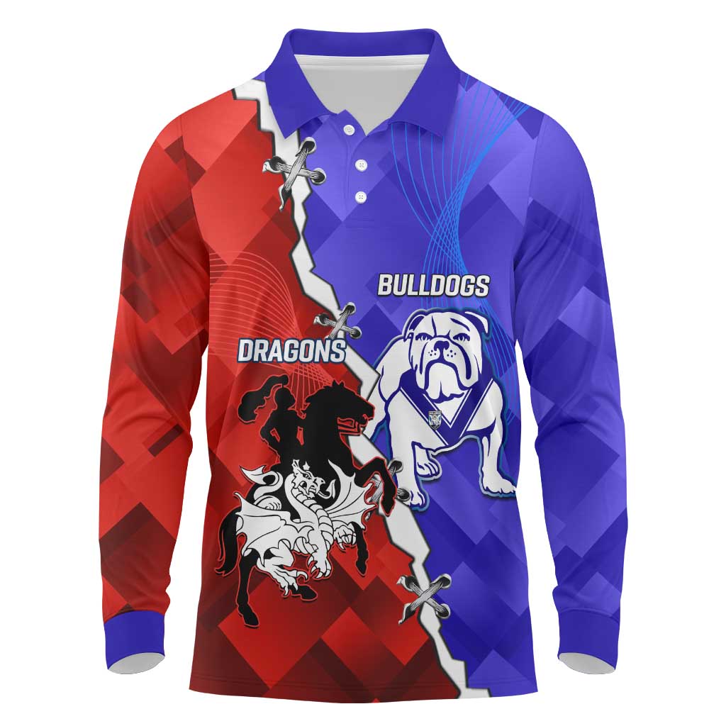 Custom Bulldogs And Dragons Rugby 2025 Long Sleeve Polo Shirt Dynamic Style