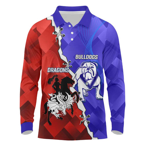 Custom Bulldogs And Dragons Rugby 2025 Long Sleeve Polo Shirt Dynamic Style