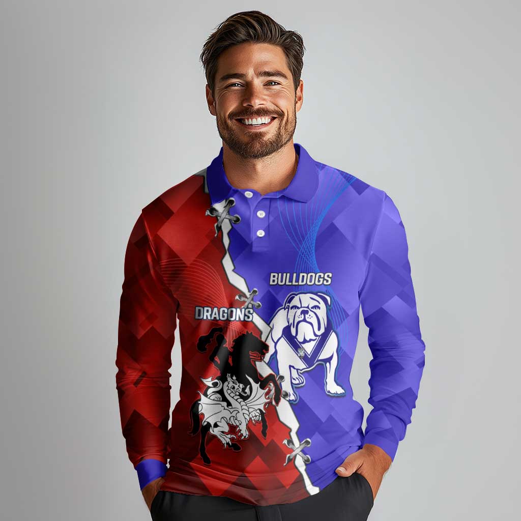 Custom Bulldogs And Dragons Rugby 2025 Long Sleeve Polo Shirt Dynamic Style