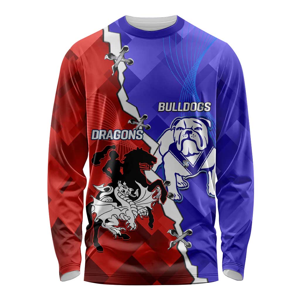 Custom Bulldogs And Dragons Rugby 2025 Long Sleeve Shirt Dynamic Style