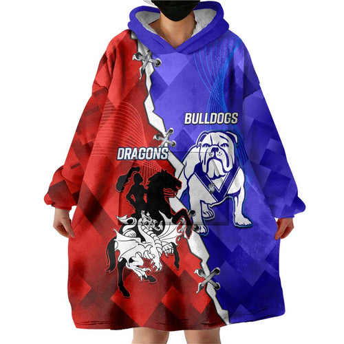 Custom Bulldogs And Dragons Rugby 2025 Wearable Blanket Hoodie Dynamic Style