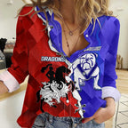 Custom Bulldogs And Dragons Rugby 2025 Women Casual Shirt Dynamic Style