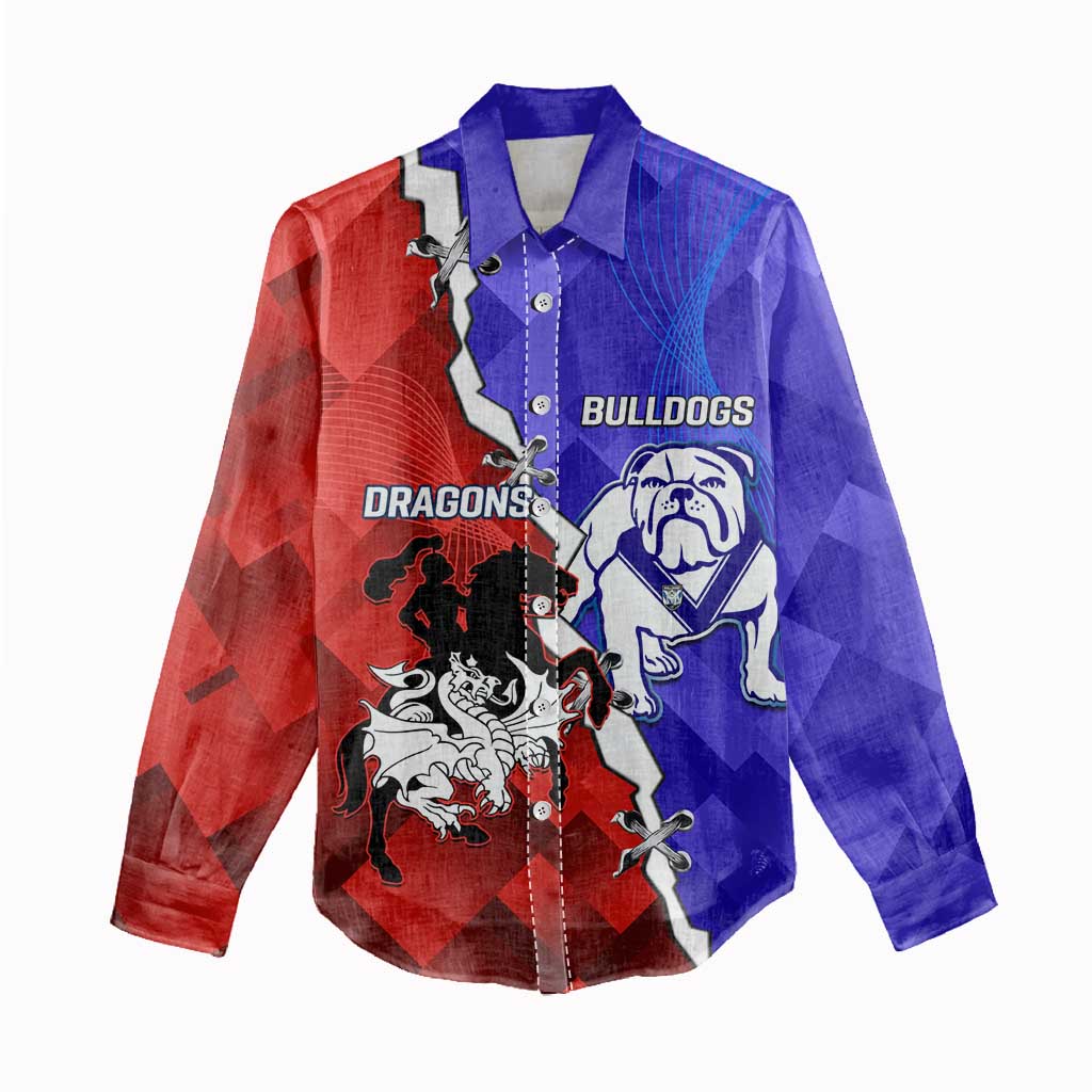 Custom Bulldogs And Dragons Rugby 2025 Women Casual Shirt Dynamic Style