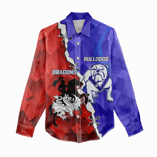 Custom Bulldogs And Dragons Rugby 2025 Women Casual Shirt Dynamic Style