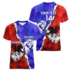 Custom Bulldogs And Dragons Rugby 2025 Women V-Neck T-Shirt Dynamic Style