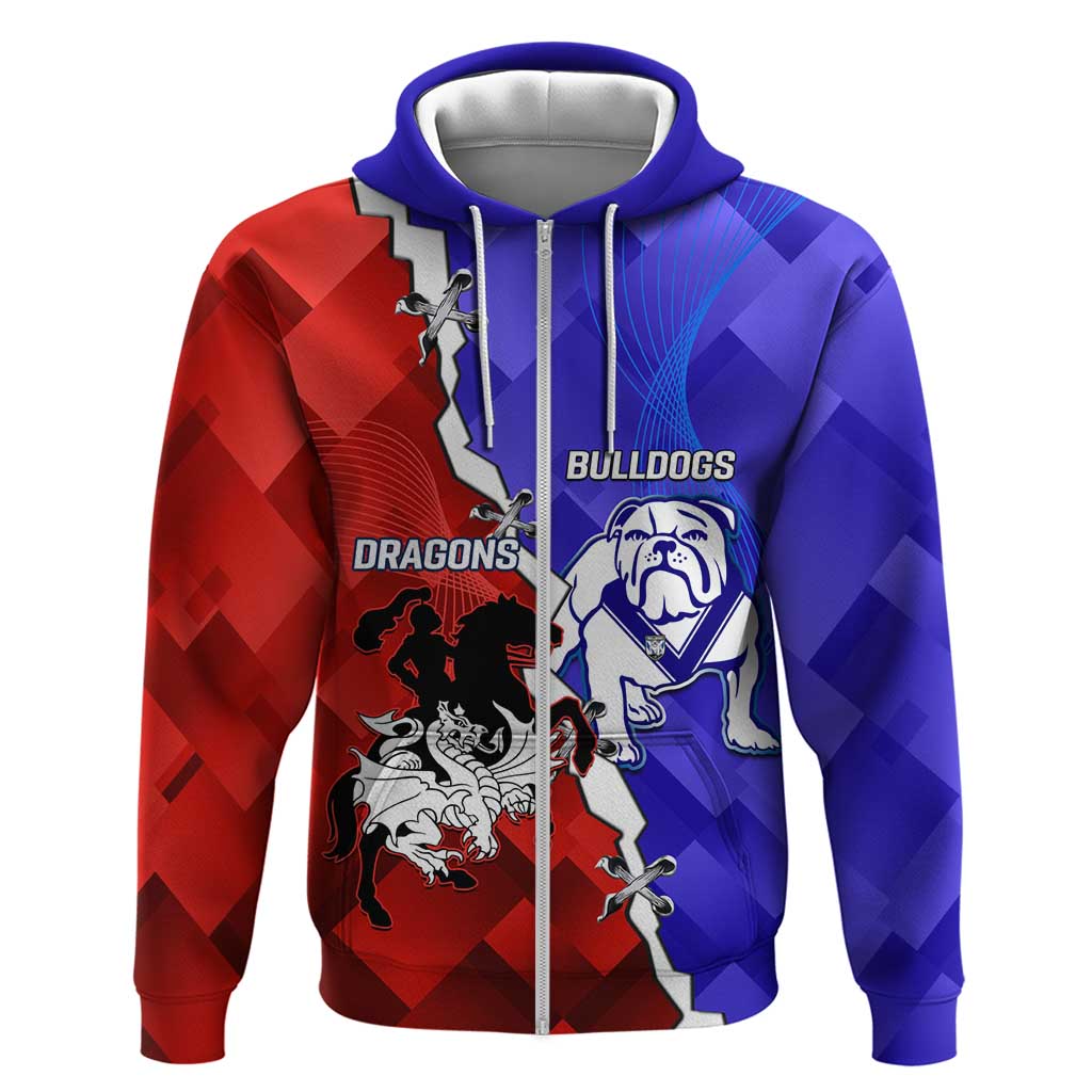 Custom Bulldogs And Dragons Rugby 2025 Zip Hoodie Dynamic Style