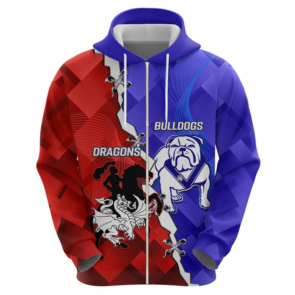 Custom Bulldogs And Dragons Rugby 2025 Zip Hoodie Dynamic Style