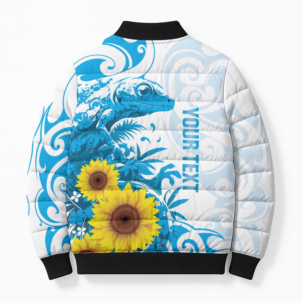 New Zealand Autism Awareness Month Bomber Puffer Jacket Takiwatanga Maori Lizard With Sunflower - Aussie Hoodie
