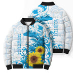 New Zealand Autism Awareness Month Bomber Puffer Jacket Takiwatanga Maori Lizard With Sunflower - Aussie Hoodie