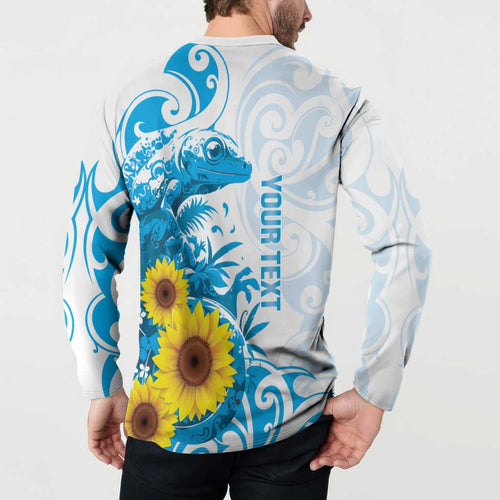 New Zealand Autism Awareness Month Button Sweatshirt Takiwatanga Maori Lizard With Sunflower