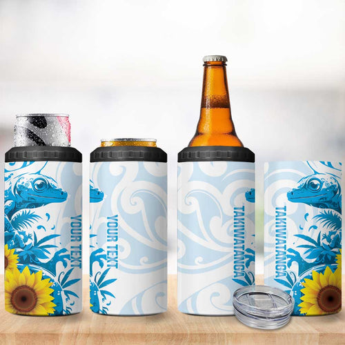 New Zealand Autism Awareness Month 4 in 1 Can Cooler Tumbler Takiwatanga Maori Lizard With Sunflower