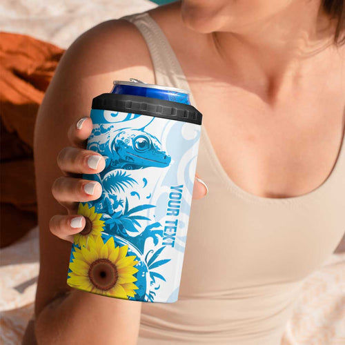 New Zealand Autism Awareness Month 4 in 1 Can Cooler Tumbler Takiwatanga Maori Lizard With Sunflower