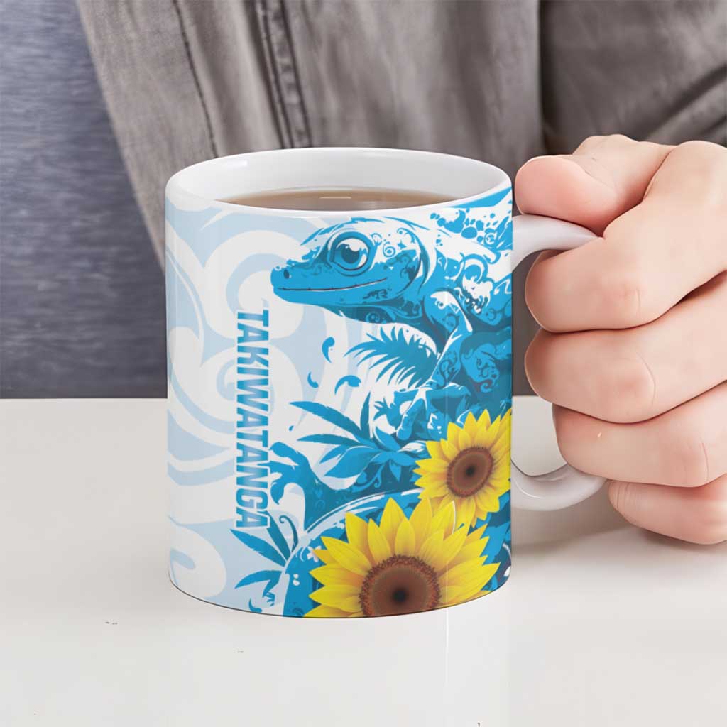 New Zealand Autism Awareness Month Ceramic Mug Takiwatanga Maori Lizard With Sunflower - Aussie Hoodie
