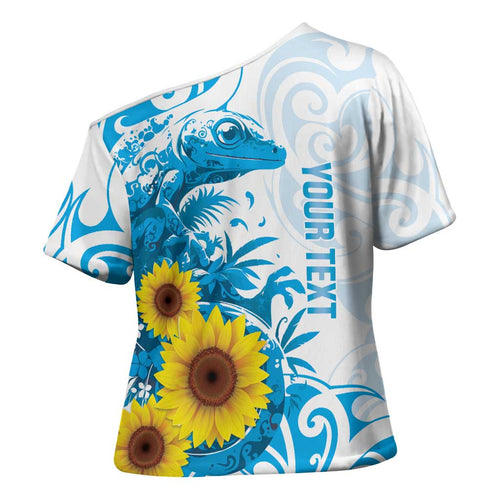 New Zealand Autism Awareness Month Cross Shoulder Shirt Takiwatanga Maori Lizard With Sunflower - Aussie Hoodie