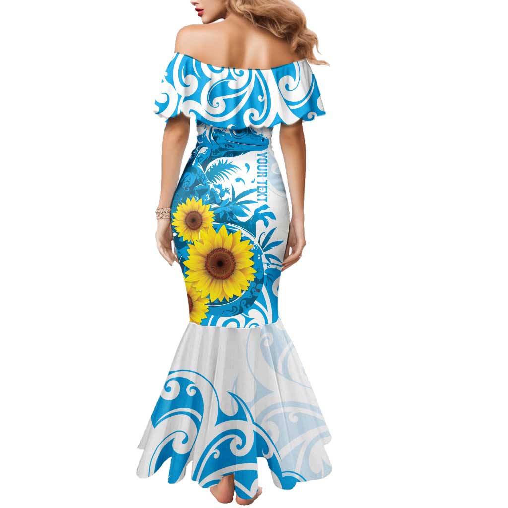 New Zealand Autism Awareness Month Family Matching Mermaid Dress and Hawaiian Shirt Takiwatanga Maori Lizard With Sunflower