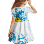 New Zealand Autism Awareness Month Family Matching Off The Shoulder Long Sleeve Dress and Hawaiian Shirt Takiwatanga Maori Lizard With Sunflower