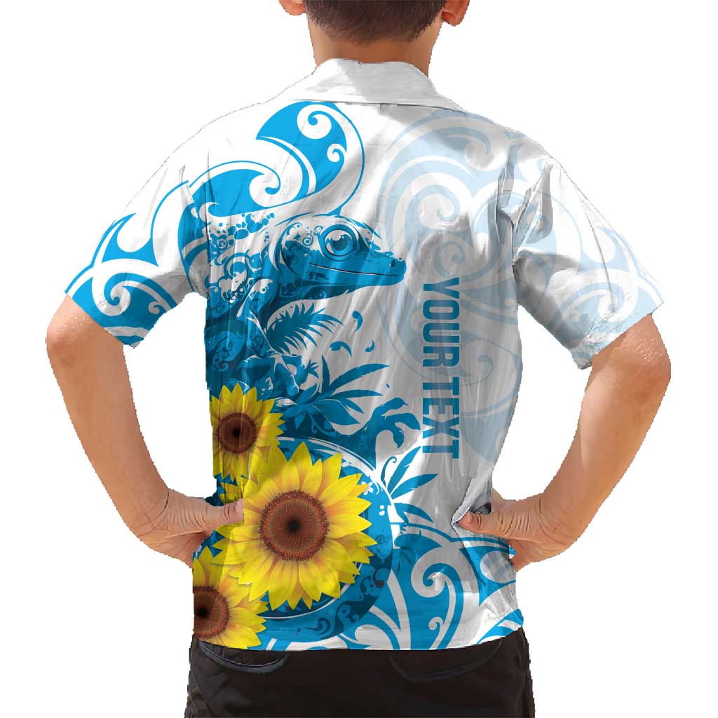 New Zealand Autism Awareness Month Family Matching Off Shoulder Maxi Dress and Hawaiian Shirt Takiwatanga Maori Lizard With Sunflower