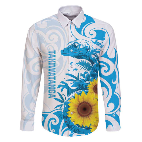 New Zealand Autism Awareness Month Family Matching Puletasi and Hawaiian Shirt Takiwatanga Maori Lizard With Sunflower