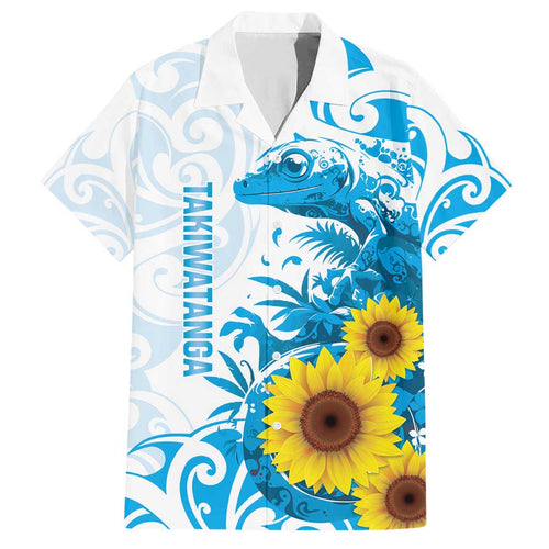 New Zealand Autism Awareness Month Family Matching Short Sleeve Bodycon Dress and Hawaiian Shirt Takiwatanga Maori Lizard With Sunflower