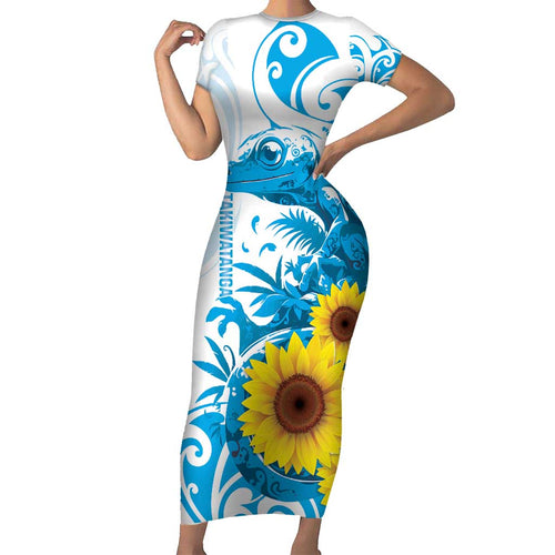 New Zealand Autism Awareness Month Family Matching Short Sleeve Bodycon Dress and Hawaiian Shirt Takiwatanga Maori Lizard With Sunflower