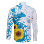 New Zealand Autism Awareness Month Family Matching Summer Maxi Dress and Hawaiian Shirt Takiwatanga Maori Lizard With Sunflower