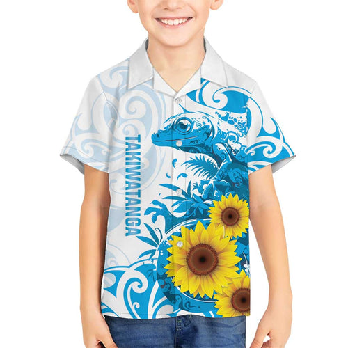 New Zealand Autism Awareness Month Family Matching Summer Maxi Dress and Hawaiian Shirt Takiwatanga Maori Lizard With Sunflower