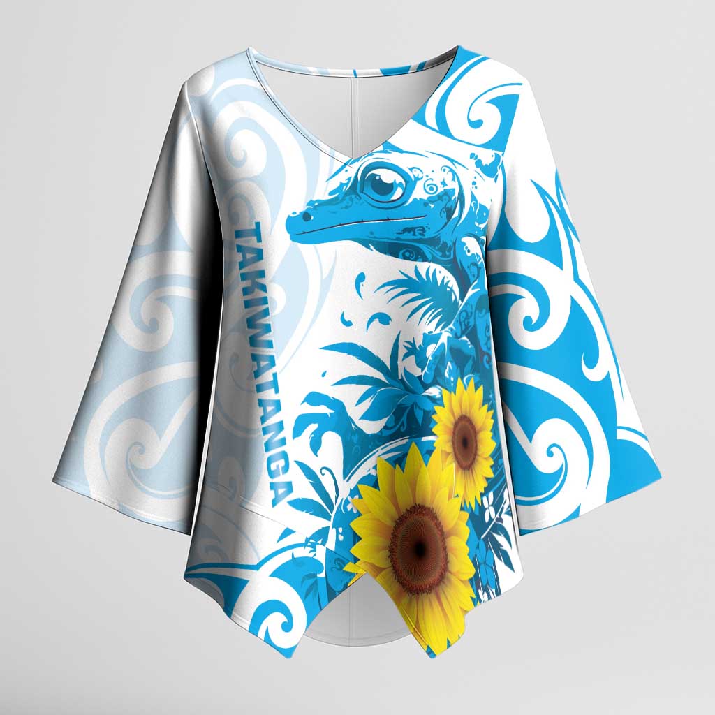 New Zealand Autism Awareness Month Kimono Sleeve Blouse Takiwatanga Maori Lizard With Sunflower - Aussie Hoodie