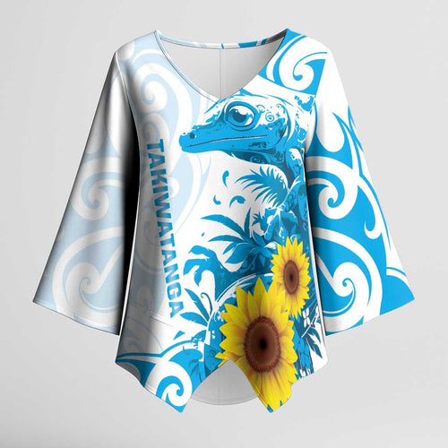 New Zealand Autism Awareness Month Kimono Sleeve Blouse Takiwatanga Maori Lizard With Sunflower - Aussie Hoodie