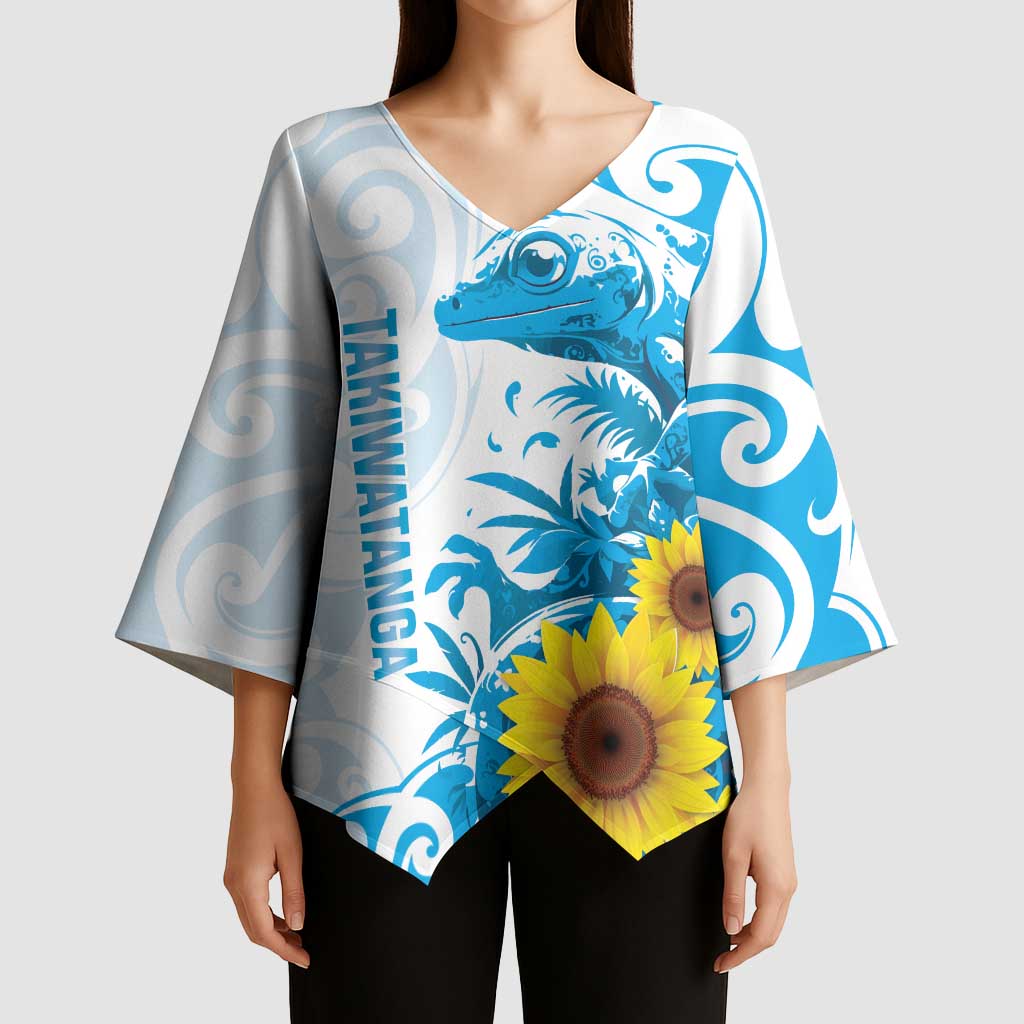 New Zealand Autism Awareness Month Kimono Sleeve Blouse Takiwatanga Maori Lizard With Sunflower - Aussie Hoodie