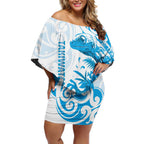 New Zealand Autism Awareness Month Off Shoulder Short Dress Takiwatanga Maori Lizard With Sunflower