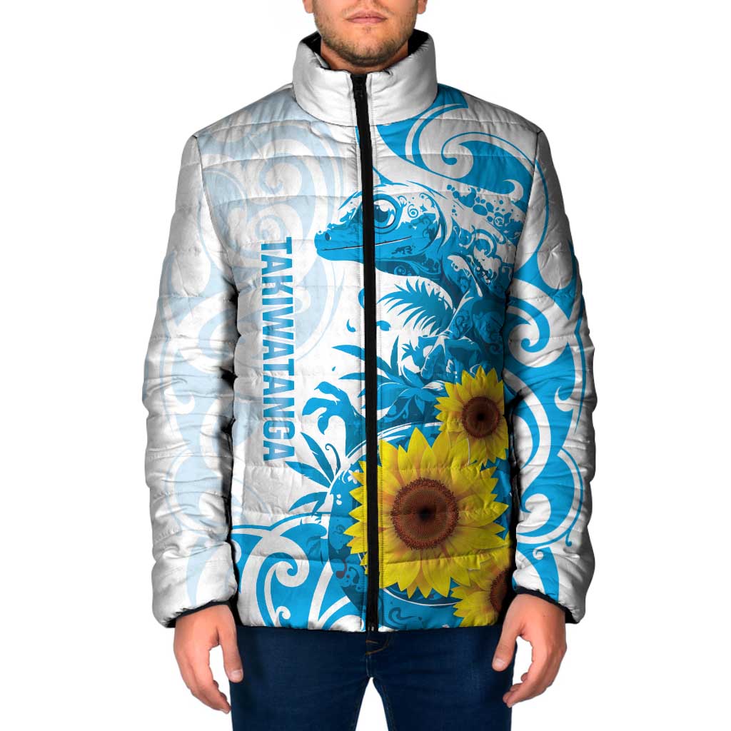 New Zealand Autism Awareness Month Padded Jacket Takiwatanga Maori Lizard With Sunflower - Aussie Hoodie