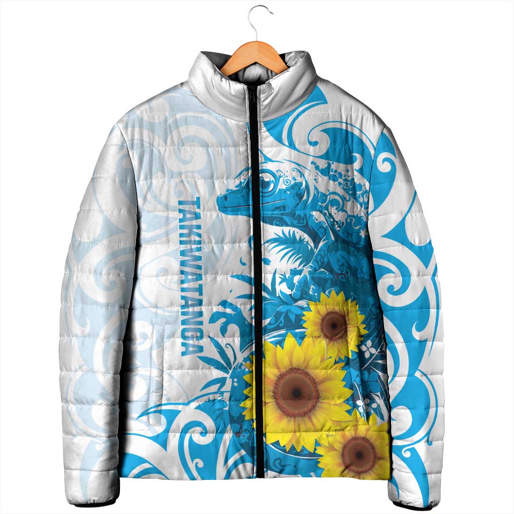 New Zealand Autism Awareness Month Padded Jacket Takiwatanga Maori Lizard With Sunflower - Aussie Hoodie