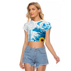New Zealand Autism Awareness Month Raglan Cropped T Shirt Takiwatanga Maori Lizard With Sunflower