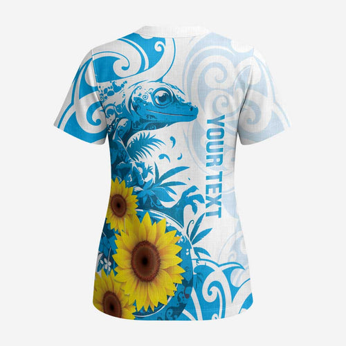 New Zealand Autism Awareness Month Scrub Top Takiwatanga Maori Lizard With Sunflower - Aussie Hoodie
