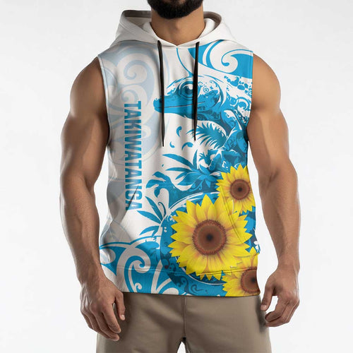 New Zealand Autism Awareness Month Sleeveless Hoodie Takiwatanga Maori Lizard With Sunflower - Aussie Hoodie