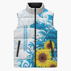 New Zealand Autism Awareness Month Sleeveless Puffer Jacket Takiwatanga Maori Lizard With Sunflower - Aussie Hoodie