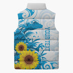 New Zealand Autism Awareness Month Sleeveless Puffer Jacket Takiwatanga Maori Lizard With Sunflower - Aussie Hoodie