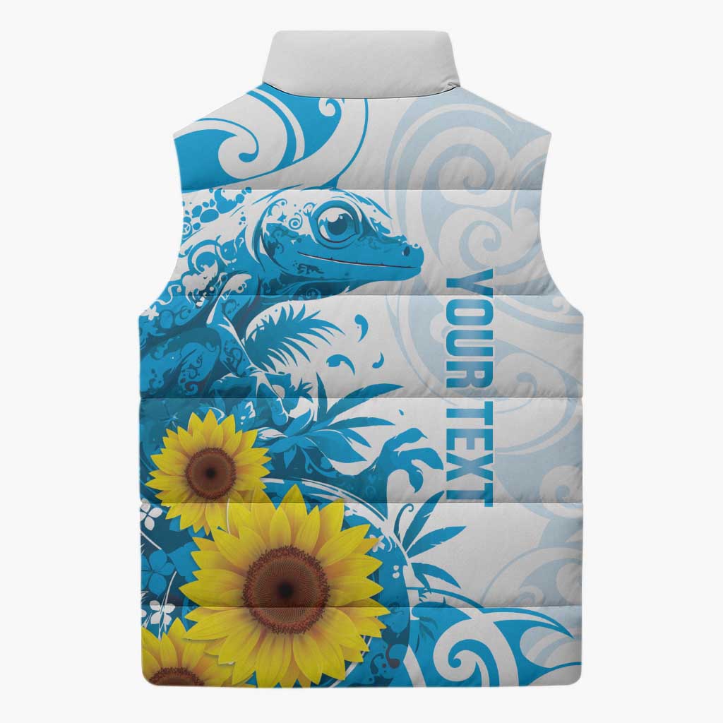 New Zealand Autism Awareness Month Sleeveless Puffer Jacket Takiwatanga Maori Lizard With Sunflower - Aussie Hoodie
