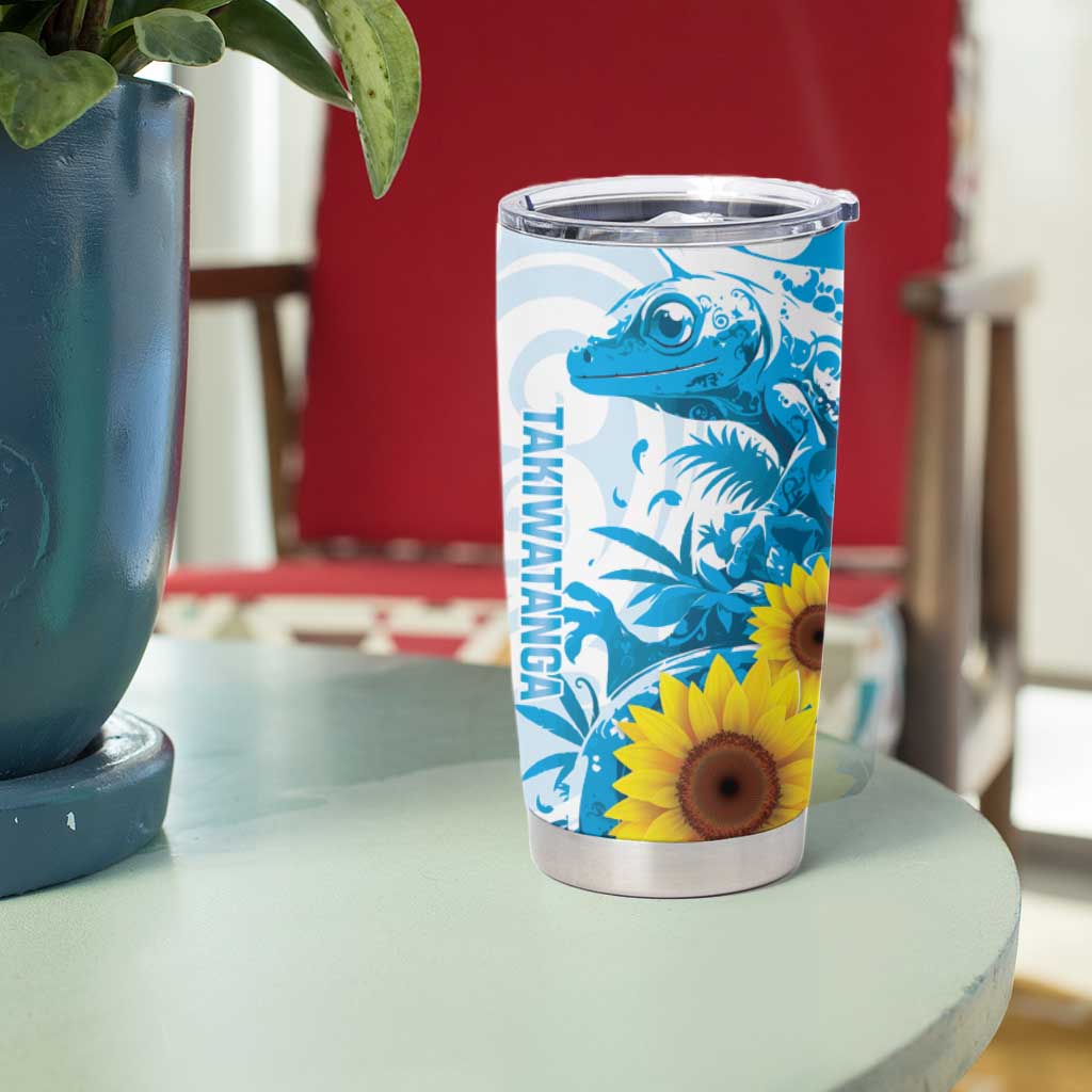 New Zealand Autism Awareness Month Tumbler Cup Takiwatanga Maori Lizard With Sunflower