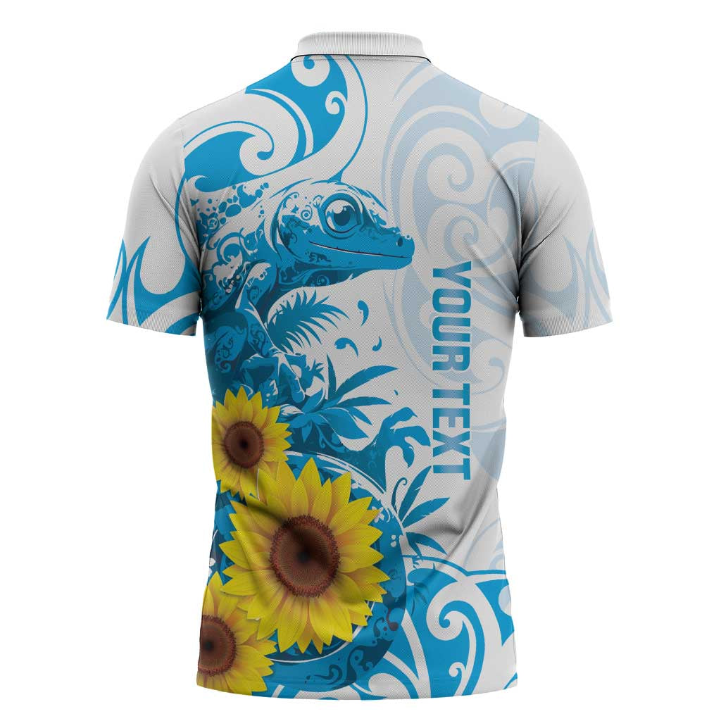 New Zealand Autism Awareness Month Zipper Polo Shirt Takiwatanga Maori Lizard With Sunflower - Aussie Hoodie