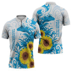 New Zealand Autism Awareness Month Zipper Polo Shirt Takiwatanga Maori Lizard With Sunflower - Aussie Hoodie