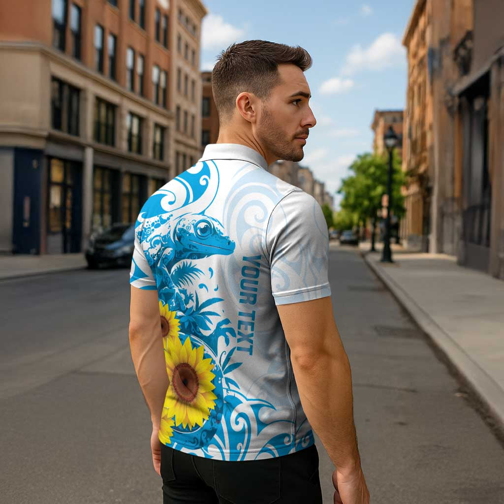 New Zealand Autism Awareness Month Zipper Polo Shirt Takiwatanga Maori Lizard With Sunflower - Aussie Hoodie