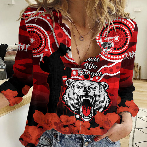 North Sydney Rugby ANZAC Women Casual Shirt Bears Indigenous Mix Camouflage Poppy LT14