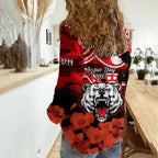 North Sydney Rugby ANZAC Women Casual Shirt Bears Indigenous Mix Camouflage Poppy LT14