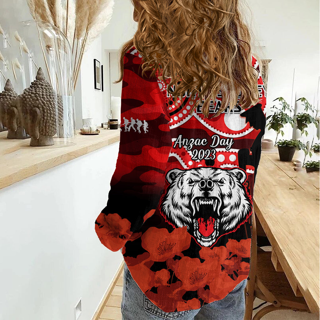 North Sydney Rugby ANZAC Women Casual Shirt Bears Indigenous Mix Camouflage Poppy LT14